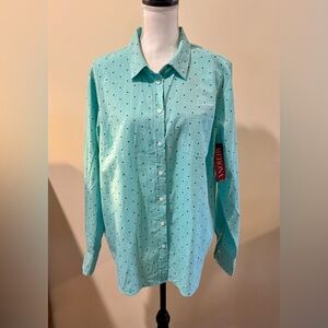 Merona Aqua Button-Up with Black Dots